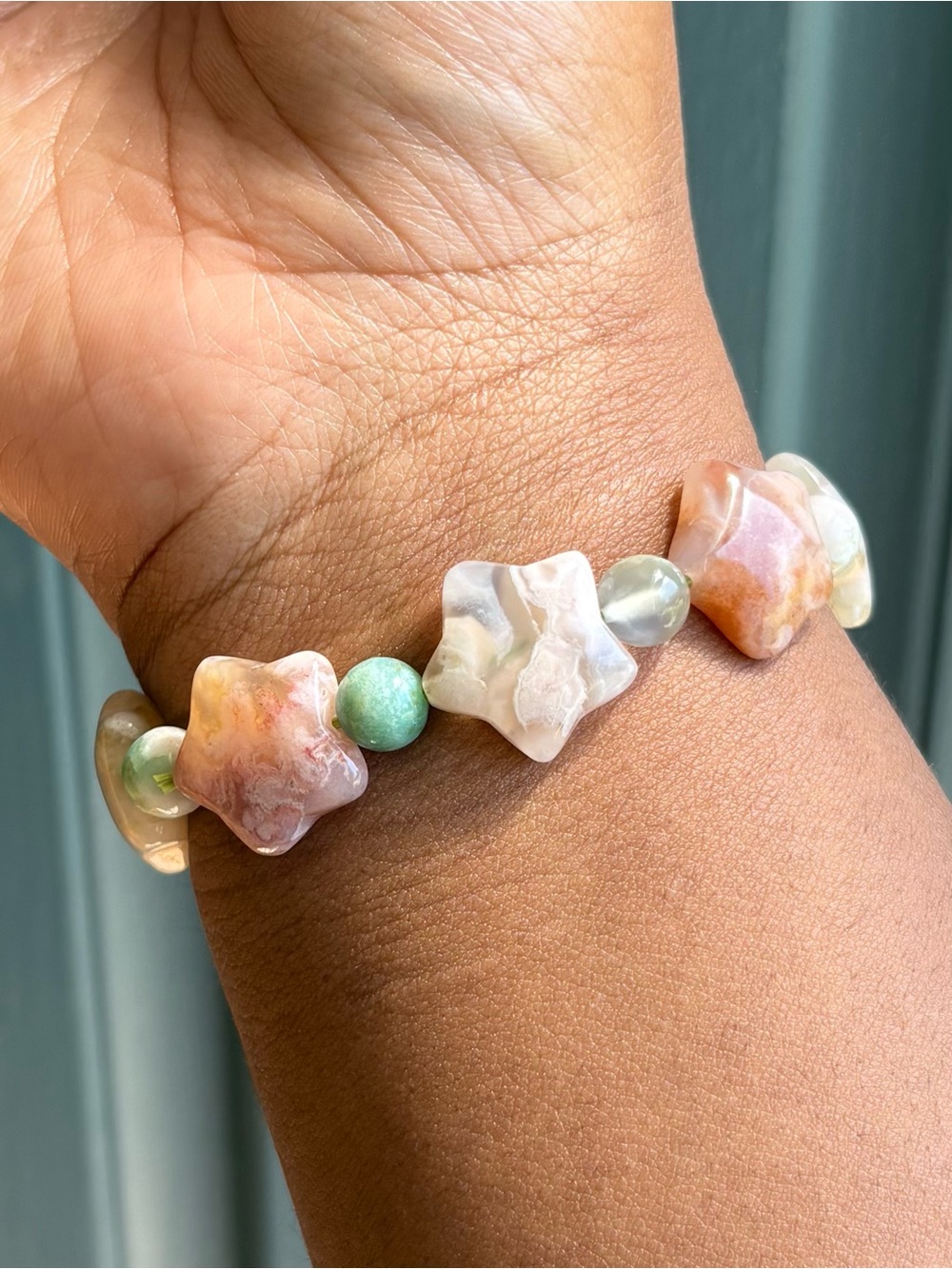 Flower Agate Star Crystal Bracelet 18mm - Picture 6 of 8